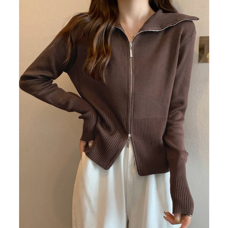 ダブルジップ 薄手 ニットカーディガン | Miniministore | 詳細画像9 