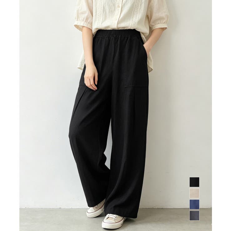 綿麻風ワイドパンツ レディース きれいめ | Miniministore | 詳細画像1 