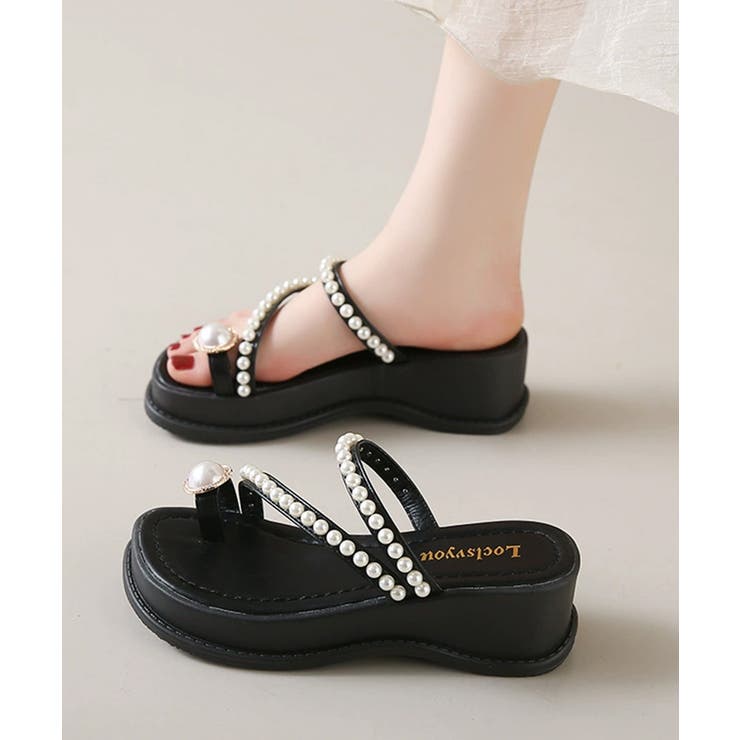 ブラック | パールトングサンダル 美脚 厚底サンダル | SUNSHINE CLOSET