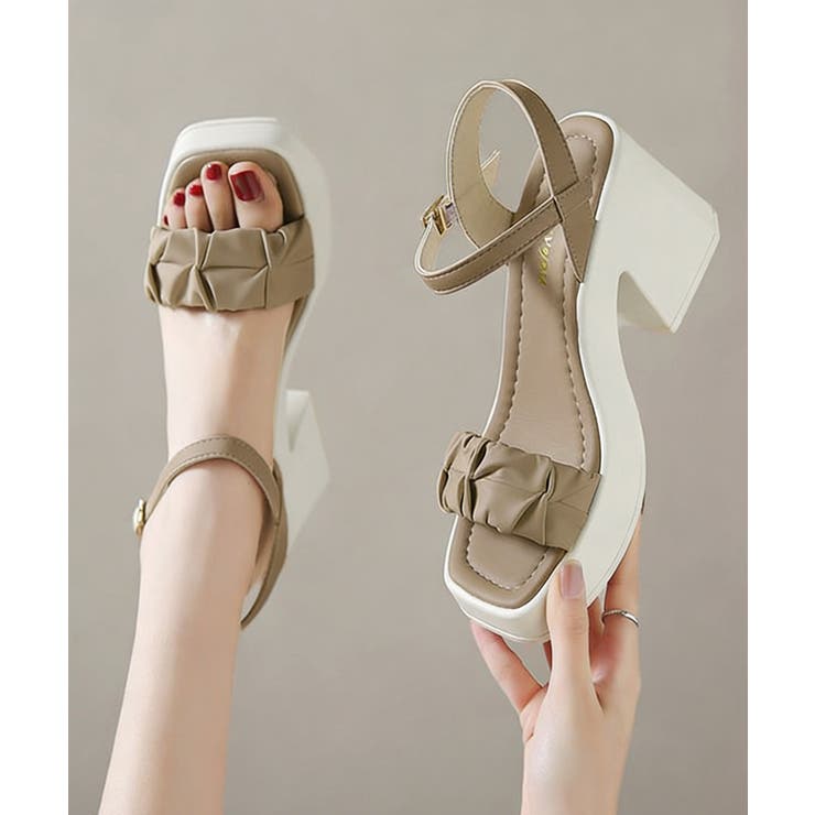 チャンキーヒールサンダル 厚底サンダル夏[品番：II000011733