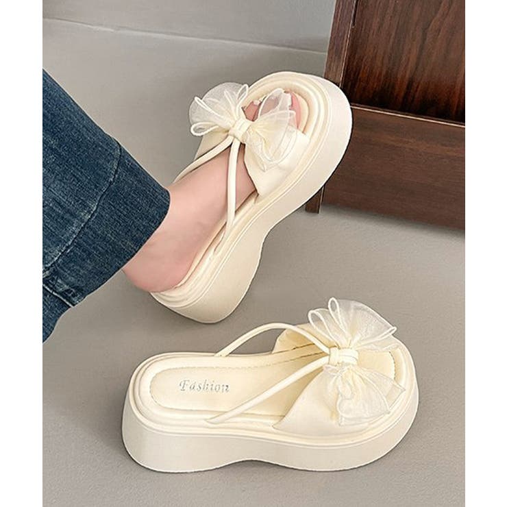 アイボリー | ビッグリボン厚底サンダル 履きやすい夏靴 | SUNSHINE CLOSET