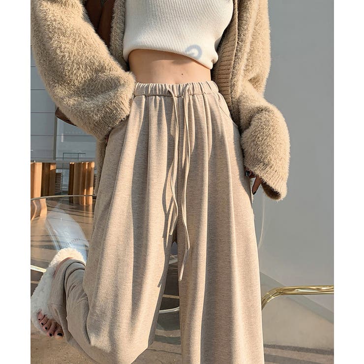 ベージュ | 薄手スウェットパンツ 韓国風ワイドパンツ | Miniministore