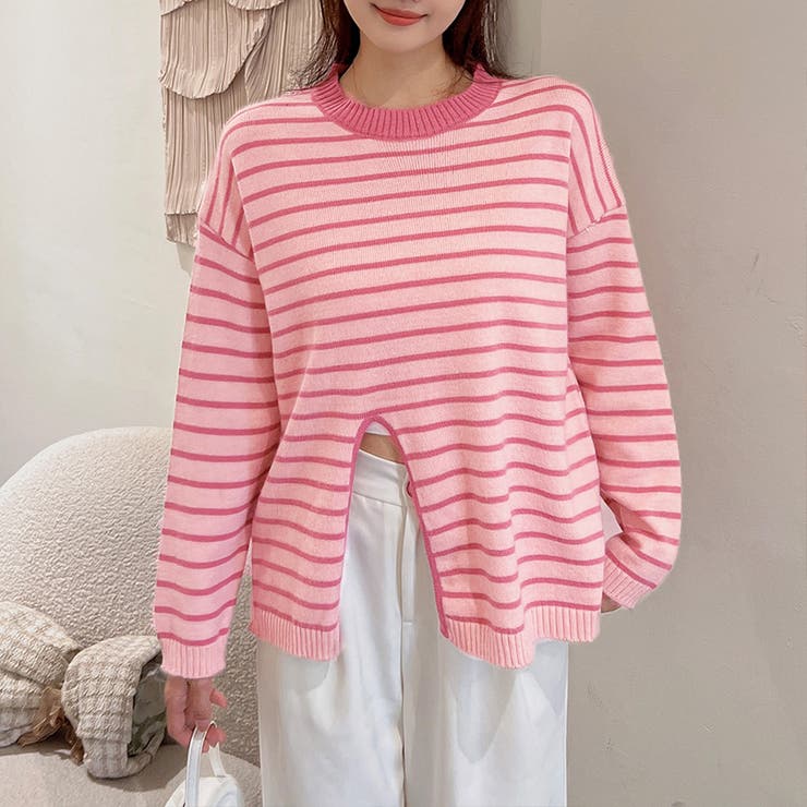 ピンク | ニットトップス フロントスリット 秋冬 | Miniministore