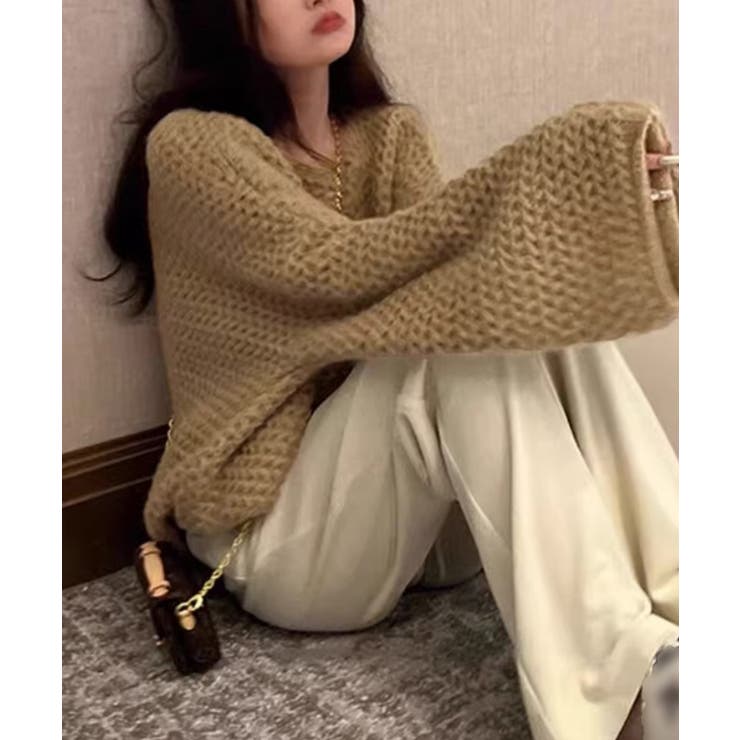 キャメルベージュ | ローケージ ニットセーター プルオーバー | Miniministore
