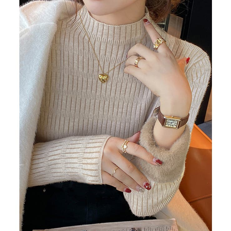 ベージュ | 裏起毛 プチハイネックニットトップス厚手 | SUNSHINE CLOSET