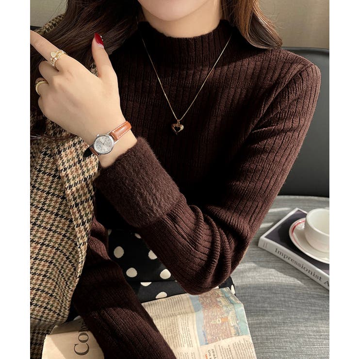 ブラウン | 裏起毛 プチハイネックニットトップス厚手 | SUNSHINE CLOSET