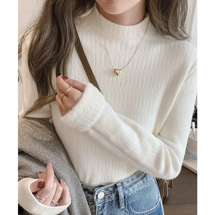 オフホワイト | 裏起毛 プチハイネックニットトップス厚手 | SUNSHINE CLOSET