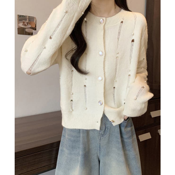 アイボリー | パール付き ニットカーディガン大人可愛い | SUNSHINE CLOSET