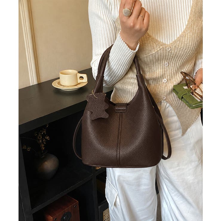 ブラウン | バケツバッグチャーム付きショルダーバッグ | Miniministore