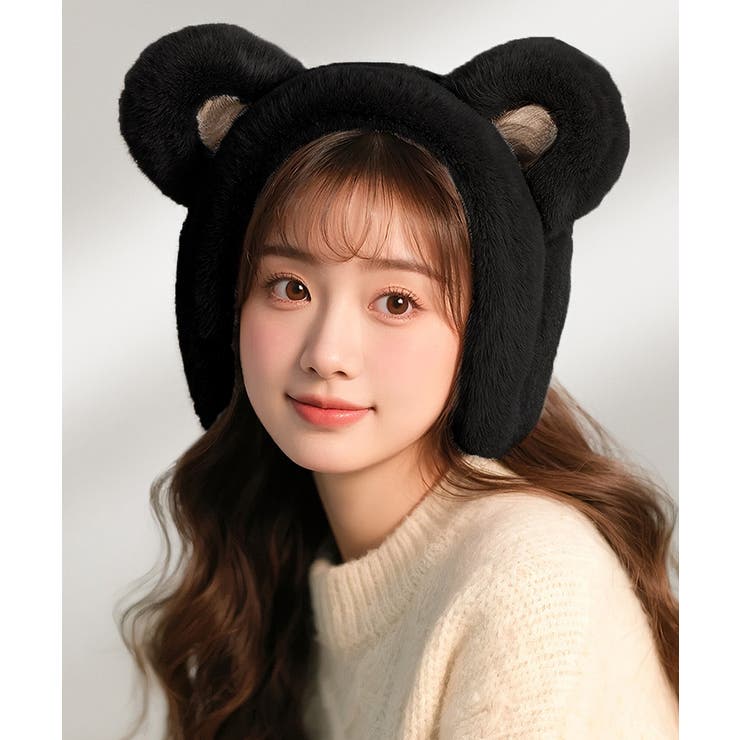 ブラック | 耳あてイヤーマフ くま耳イヤーウォーマー | Miniministore