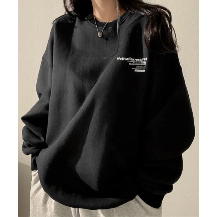 ブラック | 裏起毛スウェット 暖かいビッグトレーナー | Miniministore