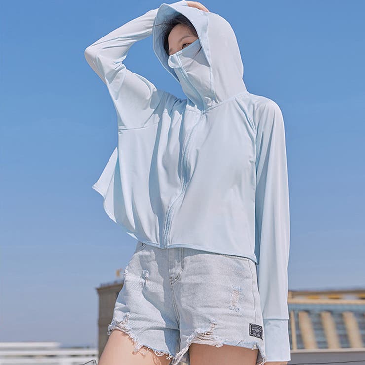 ライトブルー | 日焼け止めパーカー 薄手 ラッシュガード | Miniministore