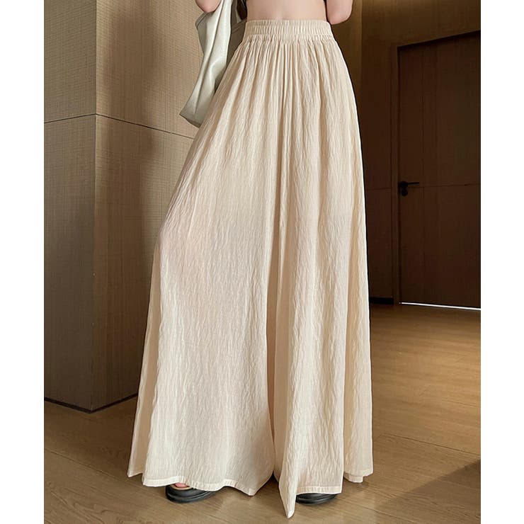 ベージュ | レディース ハイウエストロングガウチョパンツ 涼しい | SUNSHINE CLOSET