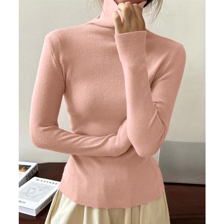 ピンク | タートルネックリブニットとっくりセーター | Miniministore