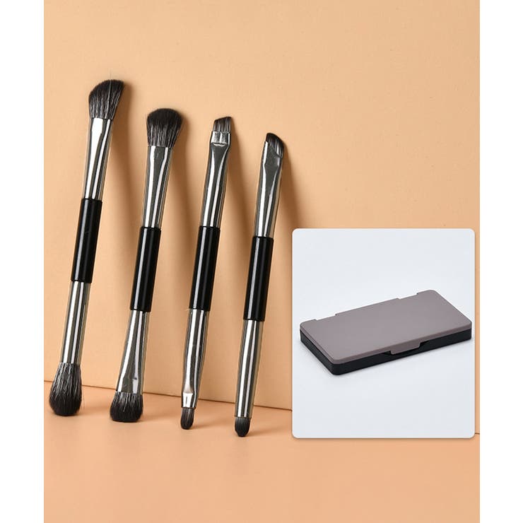 グレー | メイクブラシ4本セット ミラー付きケース | Miniministore