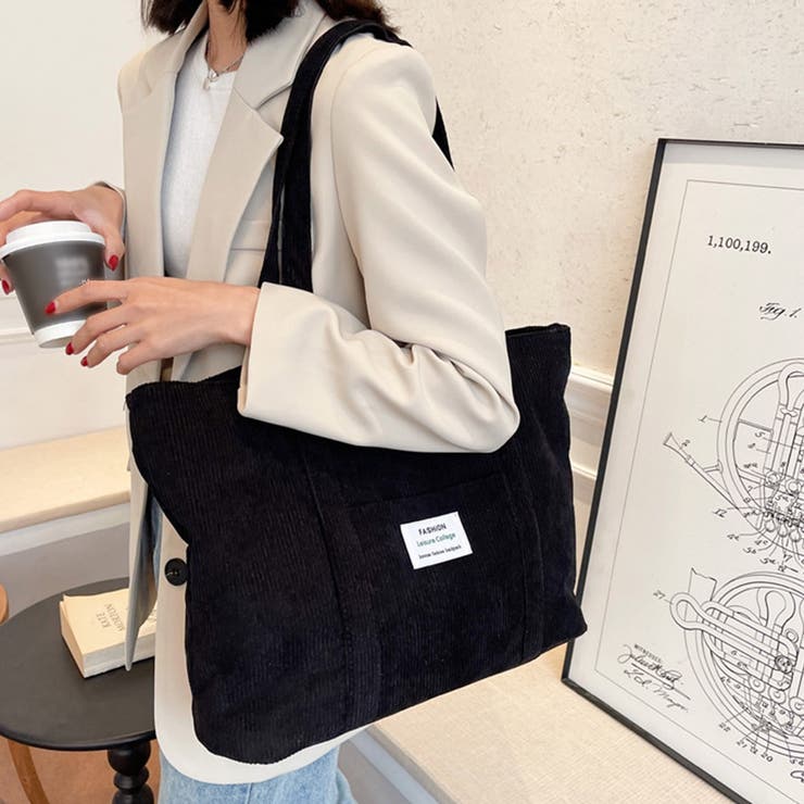 ブラック | コーデュロイ トートバッグ 大容量カバン | Miniministore