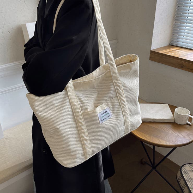 アイボリー | コーデュロイ トートバッグ 大容量カバン | Miniministore