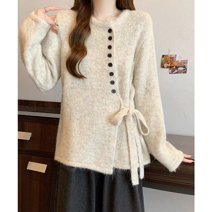 ベージュ | サイドリボンニットトップスボタンデザイン | SUNSHINE CLOSET