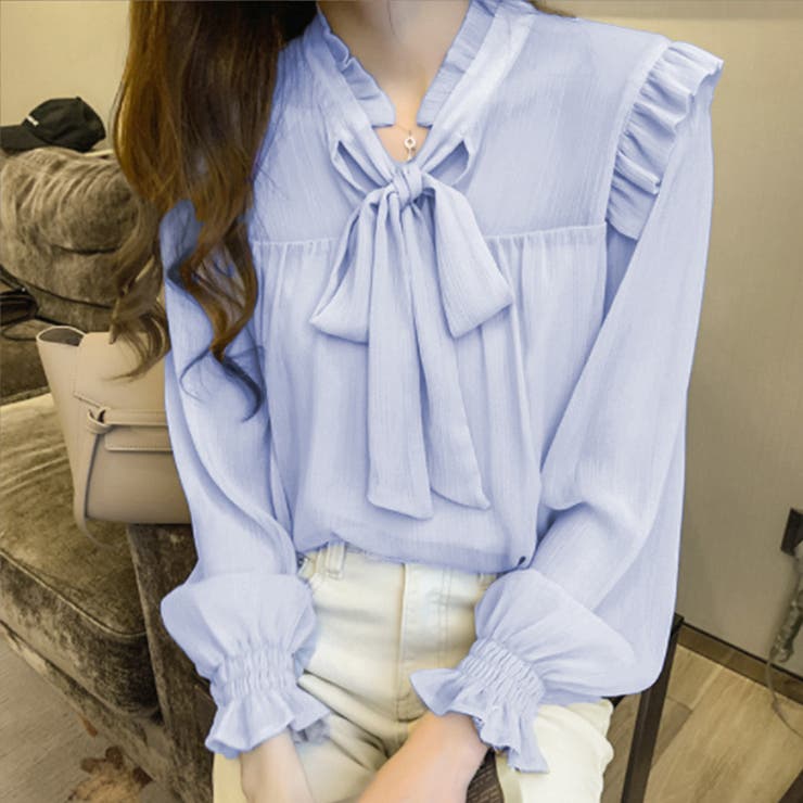 ブルーラベンダー | リボンタイブラウス 春夏 シアートップス | Miniministore