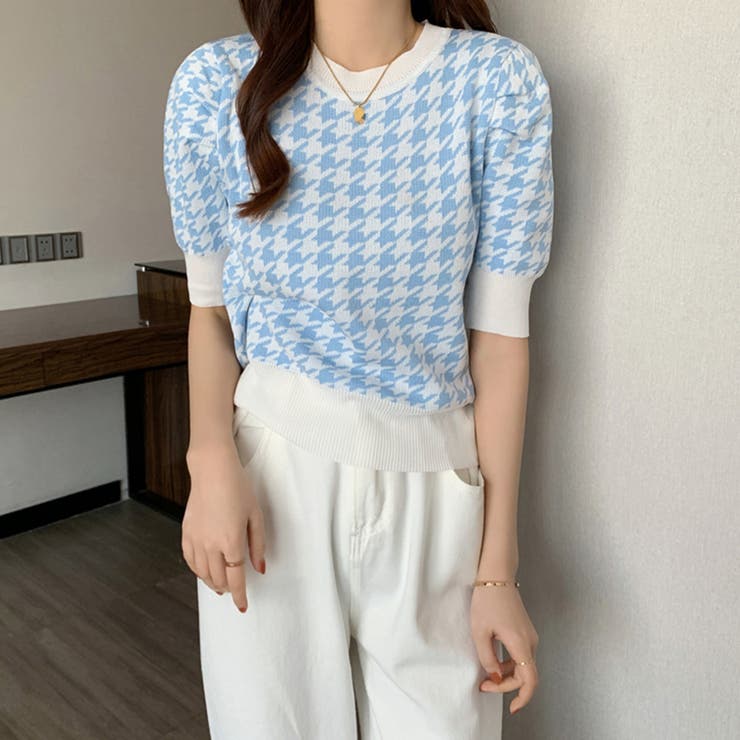 チドリ柄サマーニット レディース夏服半袖[品番：II000009045  