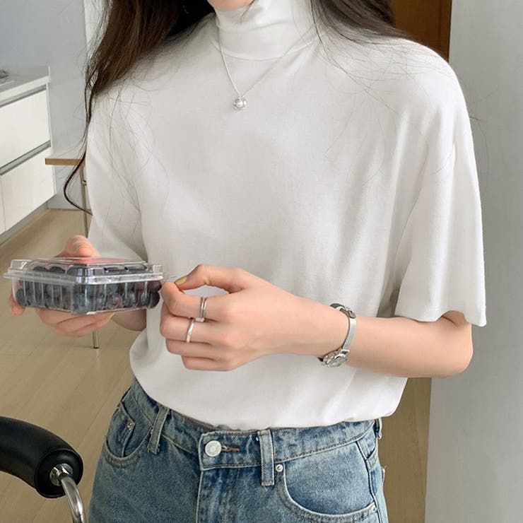 ハイネック半袖tシャツ レディース 薄手[品番:AGCW0004089 ハイネック半袖tシャツ レディース 薄手[品番:AGCW0004089