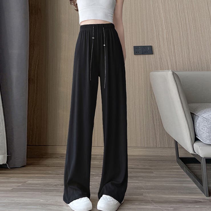 ブラック | セミワイドパンツハイウエストロングパンツ | Miniministore