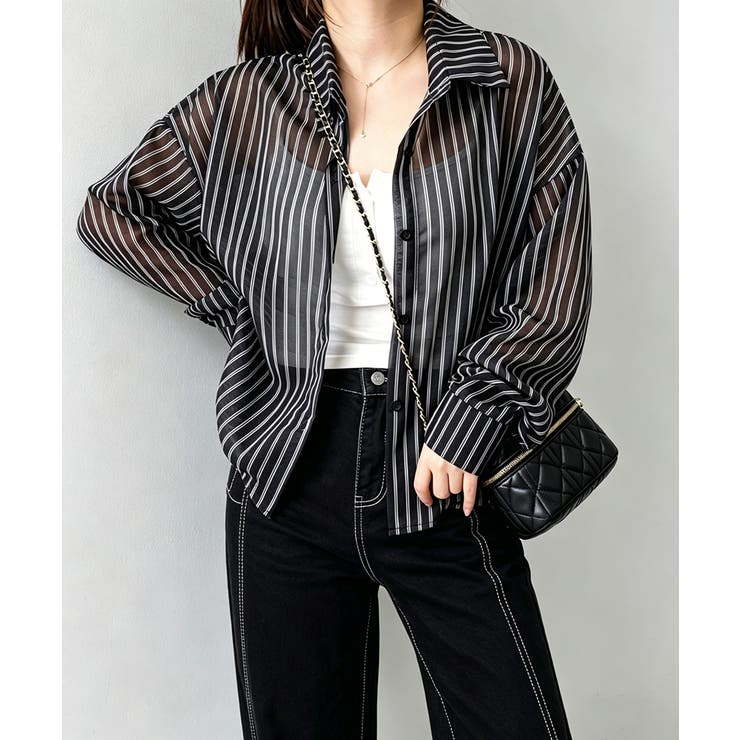 ブラック | レディース UV対策冷房対策長袖シャツ透け感 夏服ブラウス | SUNSHINE CLOSET