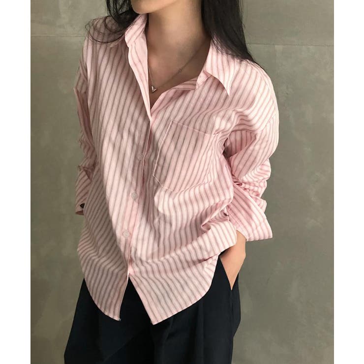 ピンク | ストライプ 長袖シャツブラウスレディース | Miniministore
