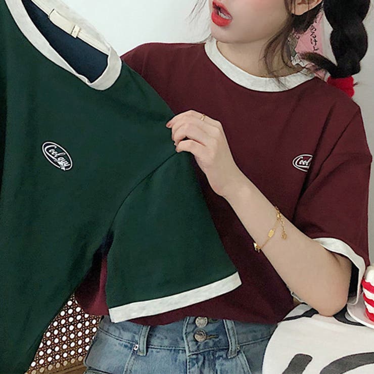 バイカラーTシャツ 韓国半袖 カジュアル[品番：II000008760
