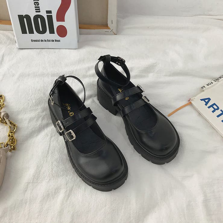 ローファー 黒 おでこ靴 厚底 パンプス[品番:II000007405 ローファー 黒 おでこ靴 厚底 パンプス[品番:II000007405