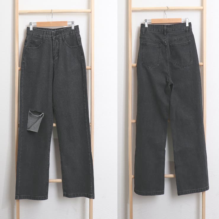 クラッシュ デニムパンツ 韓国 股上深め | Miniministore | 詳細画像2 