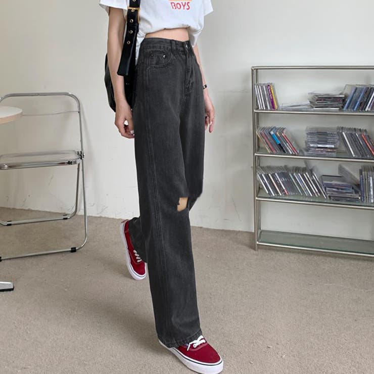クラッシュ デニムパンツ 韓国 股上深め | Miniministore | 詳細画像9 