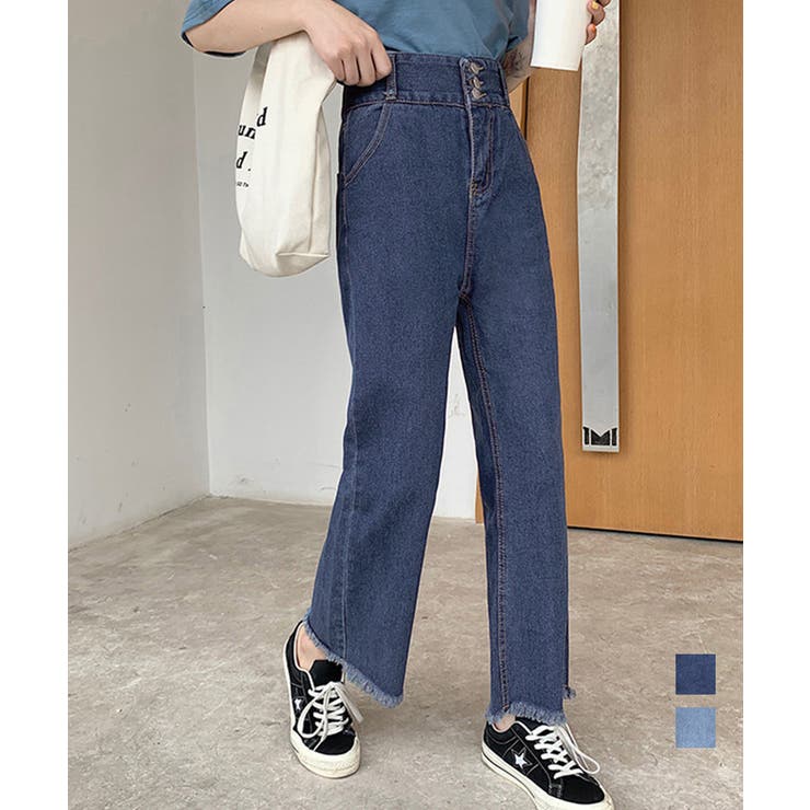 裾フリンジ9分丈デニムパンツハイウエスト | Miniministore | 詳細画像1 