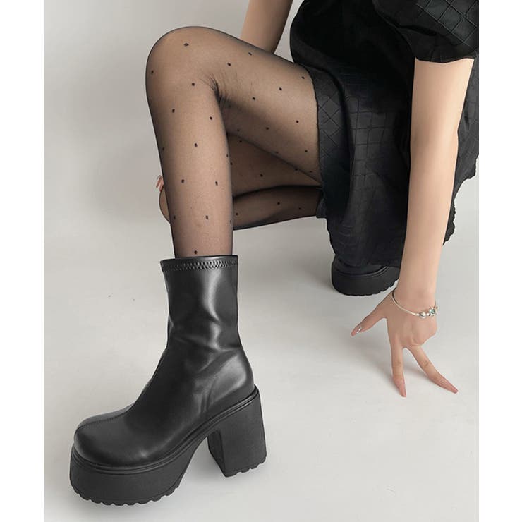 厚底ショートブーツサイドジッパーブーティ | Miniministore | 詳細画像2 