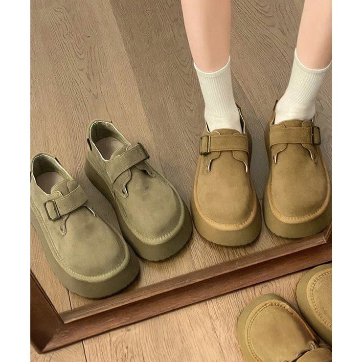 モカシンシューズ 厚底スエード調パンプス[品番：II000011980