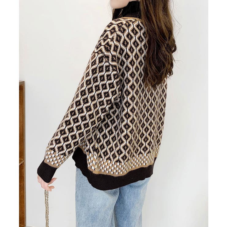 ジャガード編みニットカーディガンVネック | Miniministore | 詳細画像3 