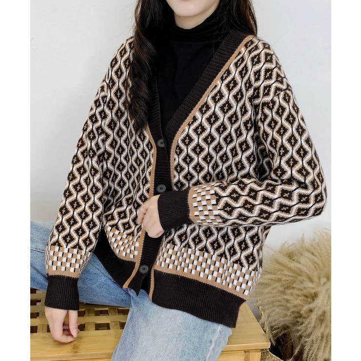 ジャガード編みニットカーディガンVネック | Miniministore | 詳細画像4 