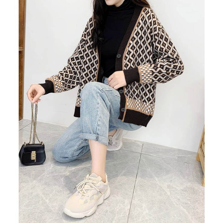 ジャガード編みニットカーディガンVネック | Miniministore | 詳細画像5 