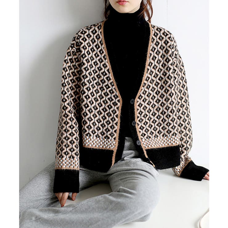 ジャガード編みニットカーディガンVネック | Miniministore | 詳細画像6 