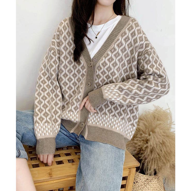 ジャガード編みニットカーディガンVネック | Miniministore | 詳細画像9 