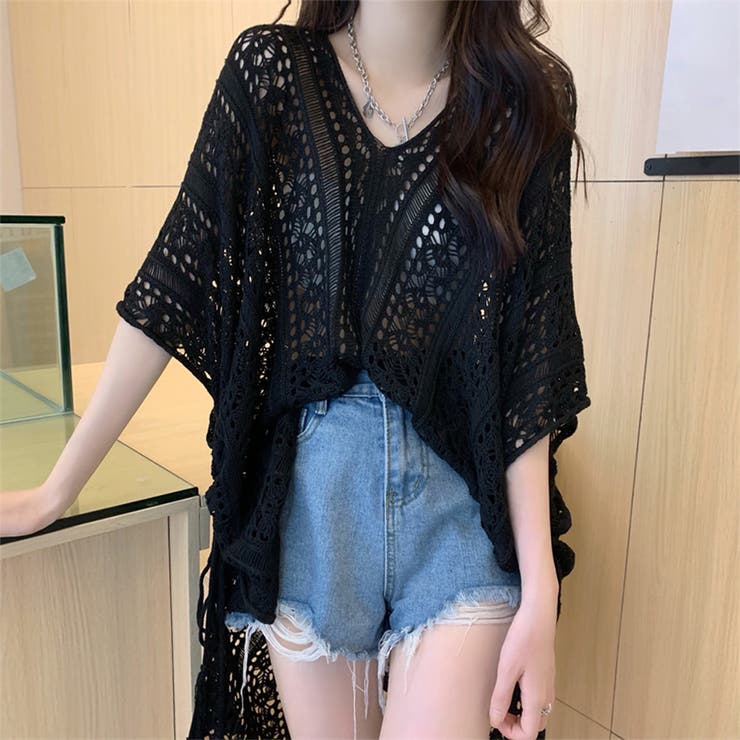 メッシュニット 透かし編み サマーニット[品番：II000010858