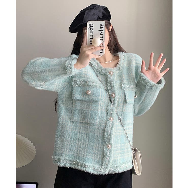 ラメツイード風ジャケット 韓国 ニット秋冬[品番：II000011285]｜Miniministore（ミニミニストア）のレディースファッション通販｜SHOPLIST（ショップリスト）