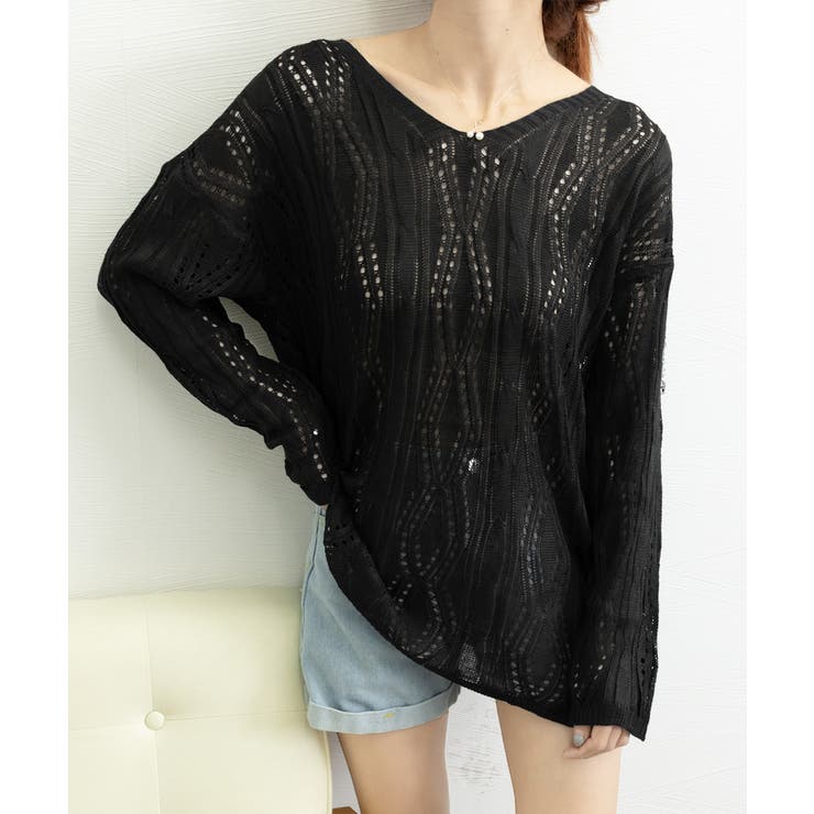 透かし編み ニットトップス レースアップ | Miniministore | 詳細画像11 