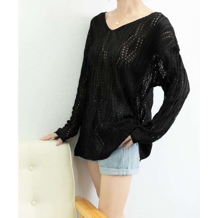 透かし編み ニットトップス レースアップ | Miniministore | 詳細画像12 