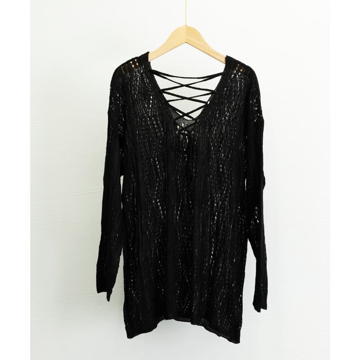 透かし編み ニットトップス レースアップ | Miniministore | 詳細画像18 