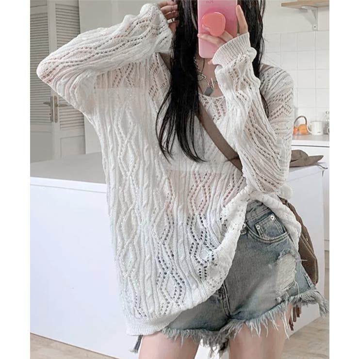 透かし編み ニットトップス レースアップ | Miniministore | 詳細画像2 