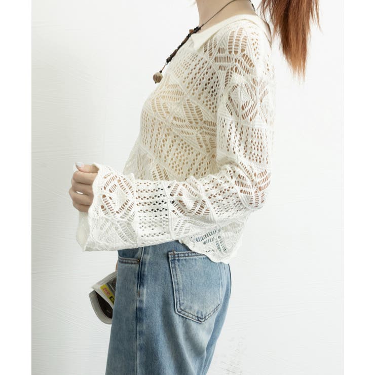 透かし編み ニットトップス ベルスリーブ | Miniministore | 詳細画像14 