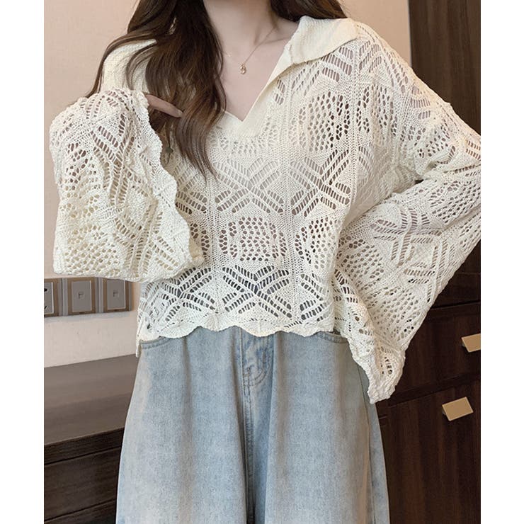 透かし編み ニットトップス ベルスリーブ | Miniministore | 詳細画像2 