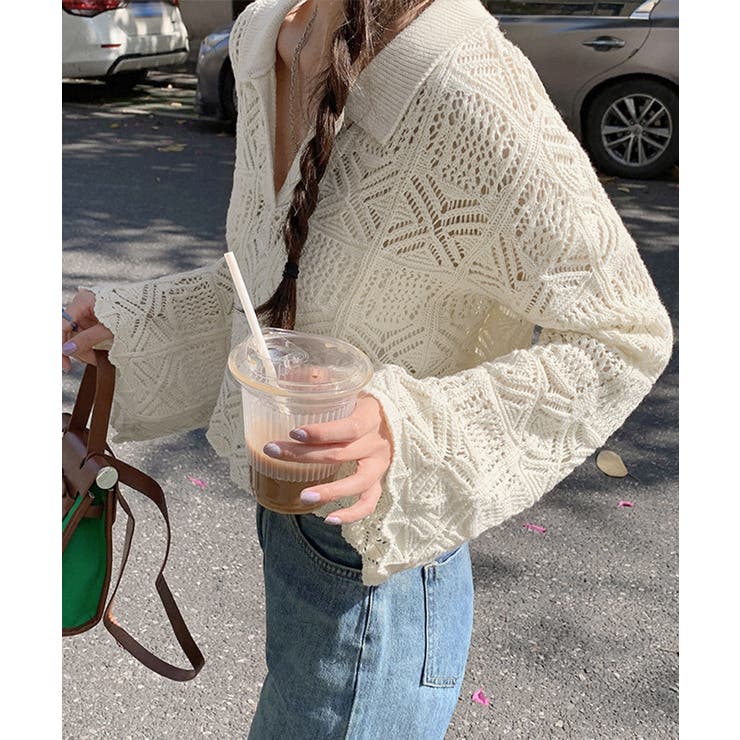 透かし編み ニットトップス ベルスリーブ | Miniministore | 詳細画像3 