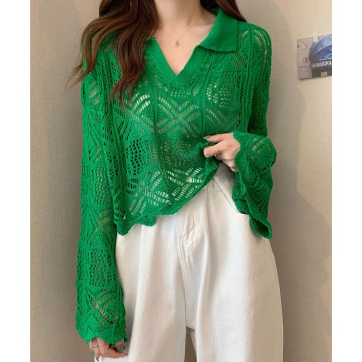 透かし編み ニットトップス ベルスリーブ | Miniministore | 詳細画像8 